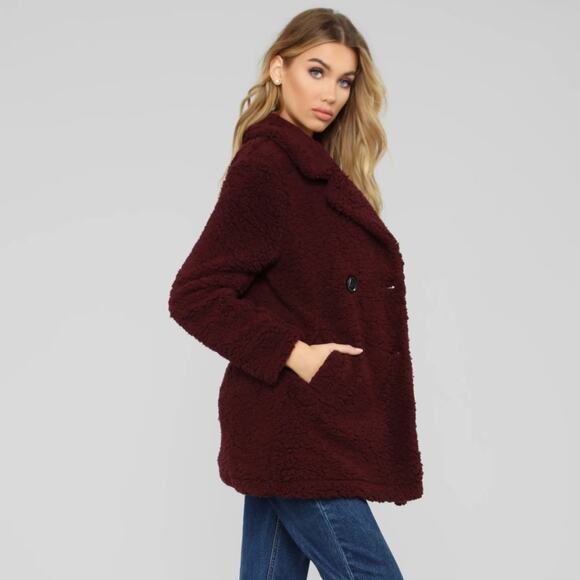 NWT Vintage Hot Kiss Fuzzy Burgundy Coat Jacket - Picture 6 of 11